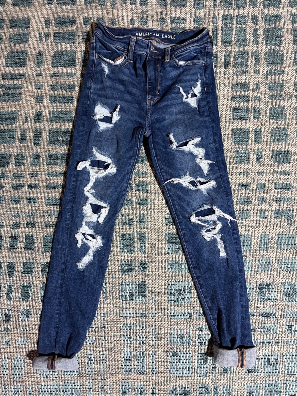 American Eagle Outfitters Dark Blue Distressed Skinny Jeans